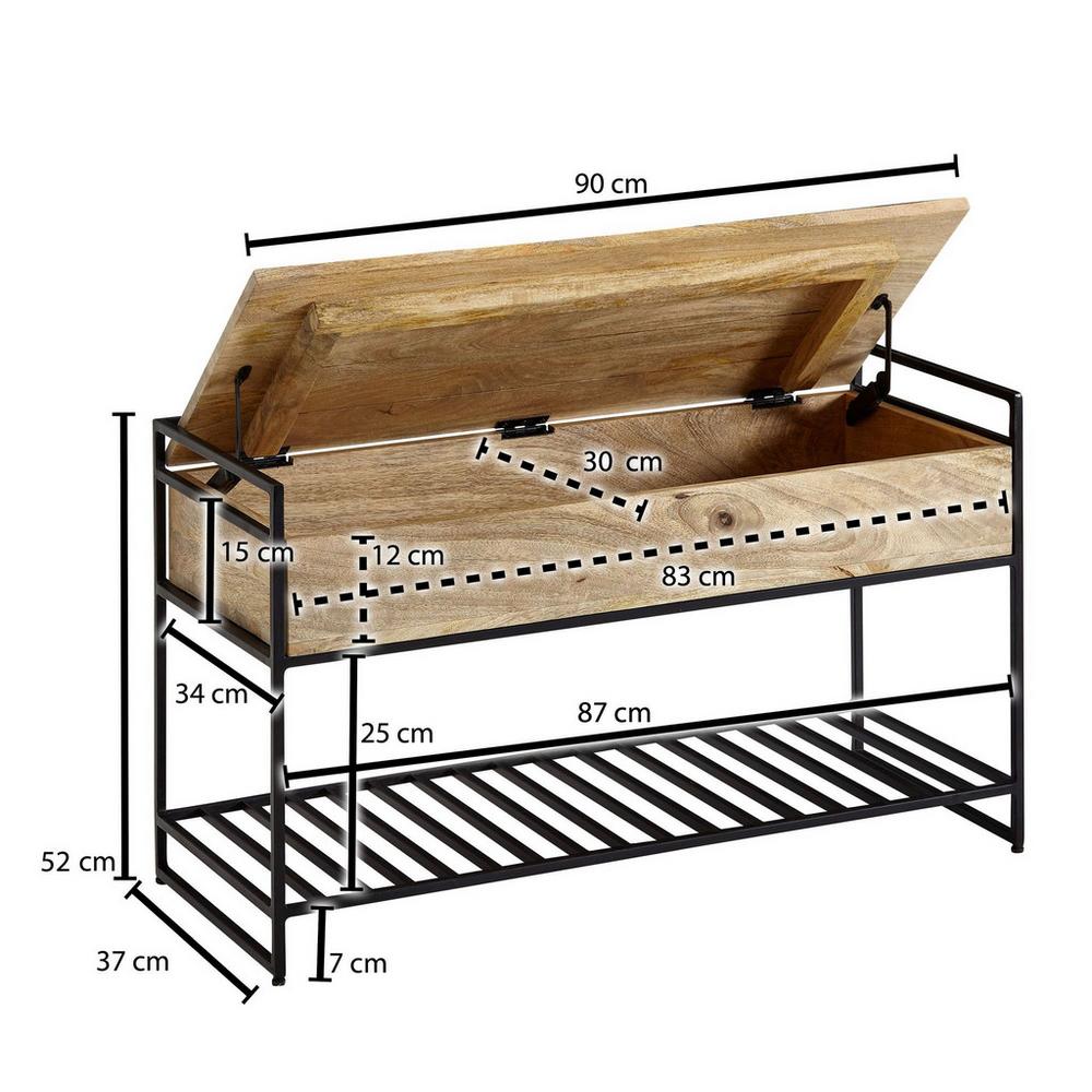 Lavice masiv mango/kov š: 90cm